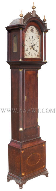 Tall Clock, Roxbury Case, Inlays, Connecticut River Valley, Original Surface
Unknown Maker
Circa 1800, angle view